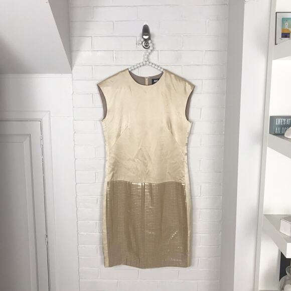 W by Worth Champagne Shimmer Sequin Sheath Dress Size 2 - Picture 1 of 10